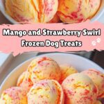 A bowl of mango and strawberry swirl frozen dog treats, made with fresh fruit and yogurt, perfect for a healthy homemade snack.