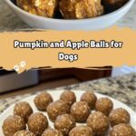 A bowl filled with homemade Pumpkin and Apple Balls for Dogs, made with healthy ingredients like pumpkin, apple, peanut butter, and oats.