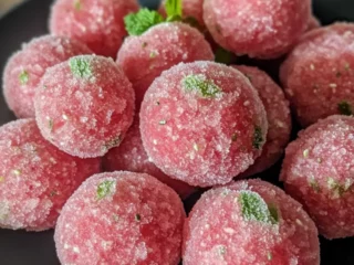 Frozen watermelon mint dog treats served in a bowl, refreshing and homemade with real fruit and herbs
